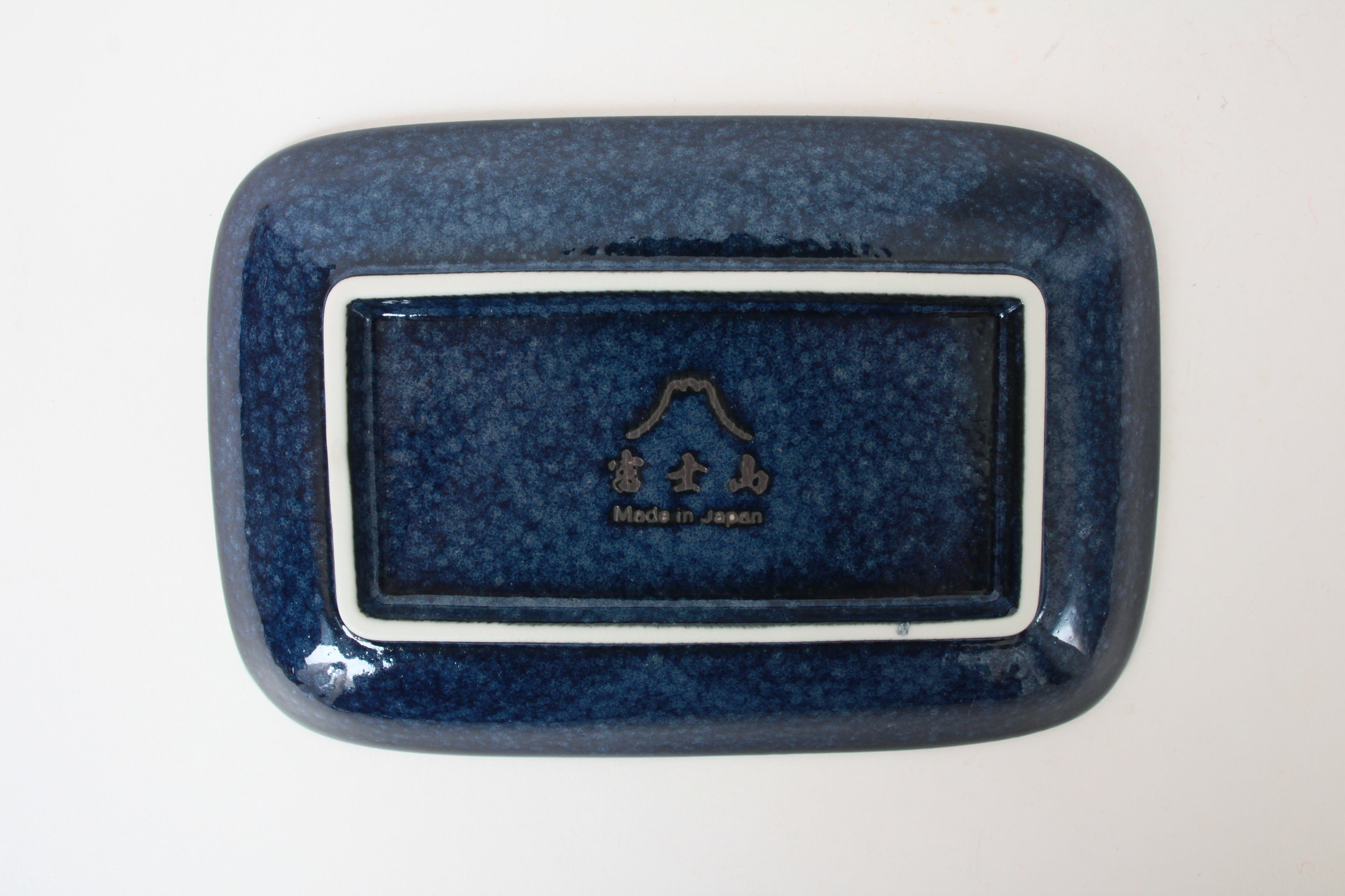 Mino ware Japanese Ceramics Rectangular Plate, Big Wave and Mt. Fuji Navy Blue made in Japan