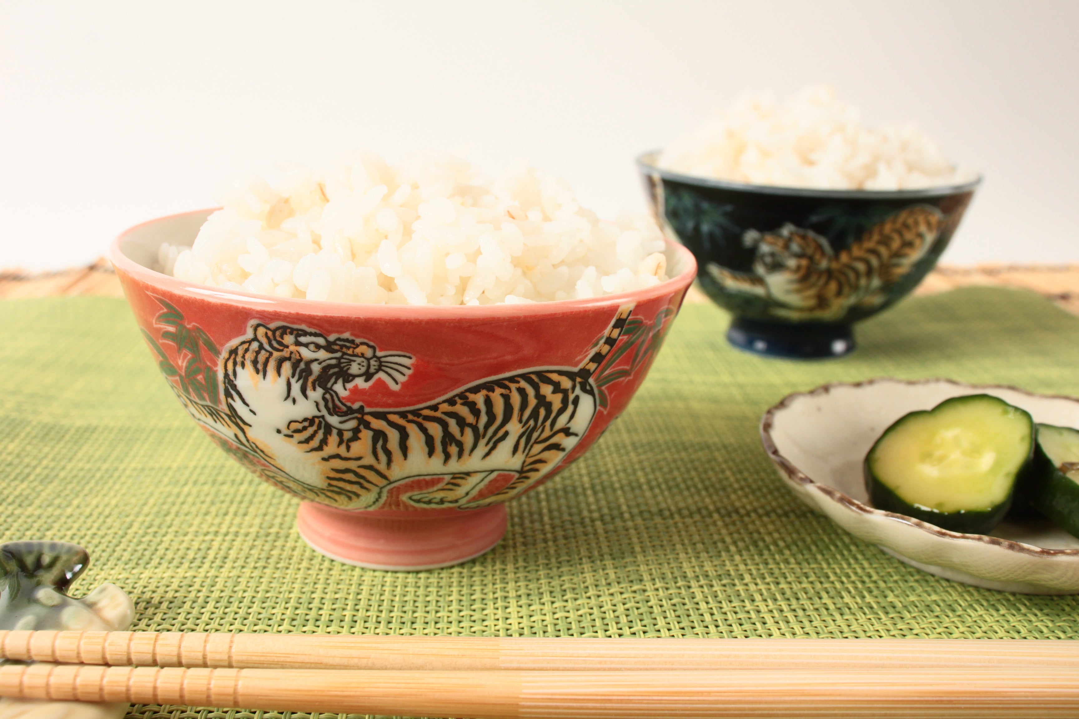 Mino ware Japanese Ceramics Rice Bowl Roaring Tiger Red made in Japan