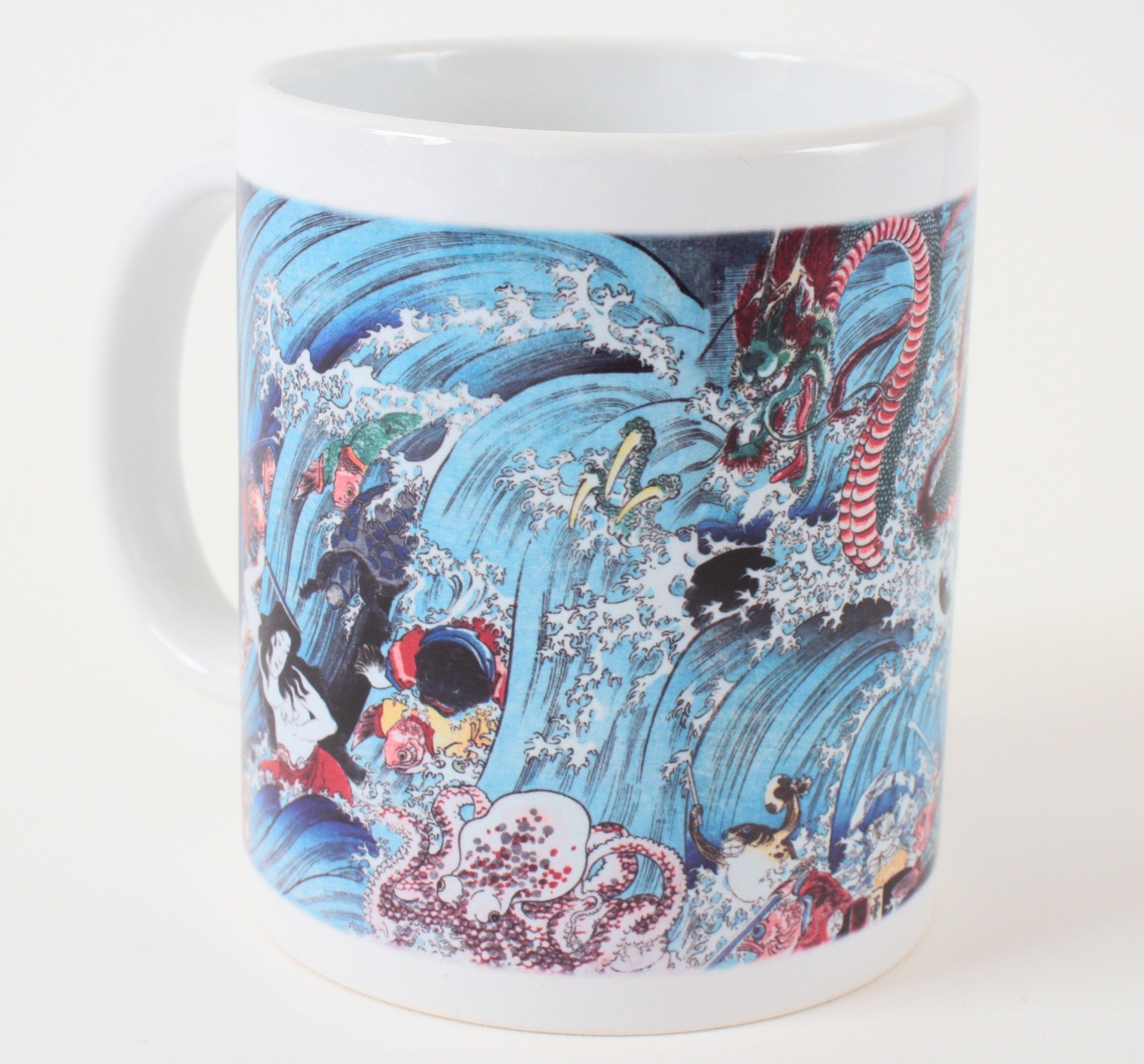 Japanese Ukiyo-e Design Mug Cup Dragon & Dressed Sea Creatures printed in Japan