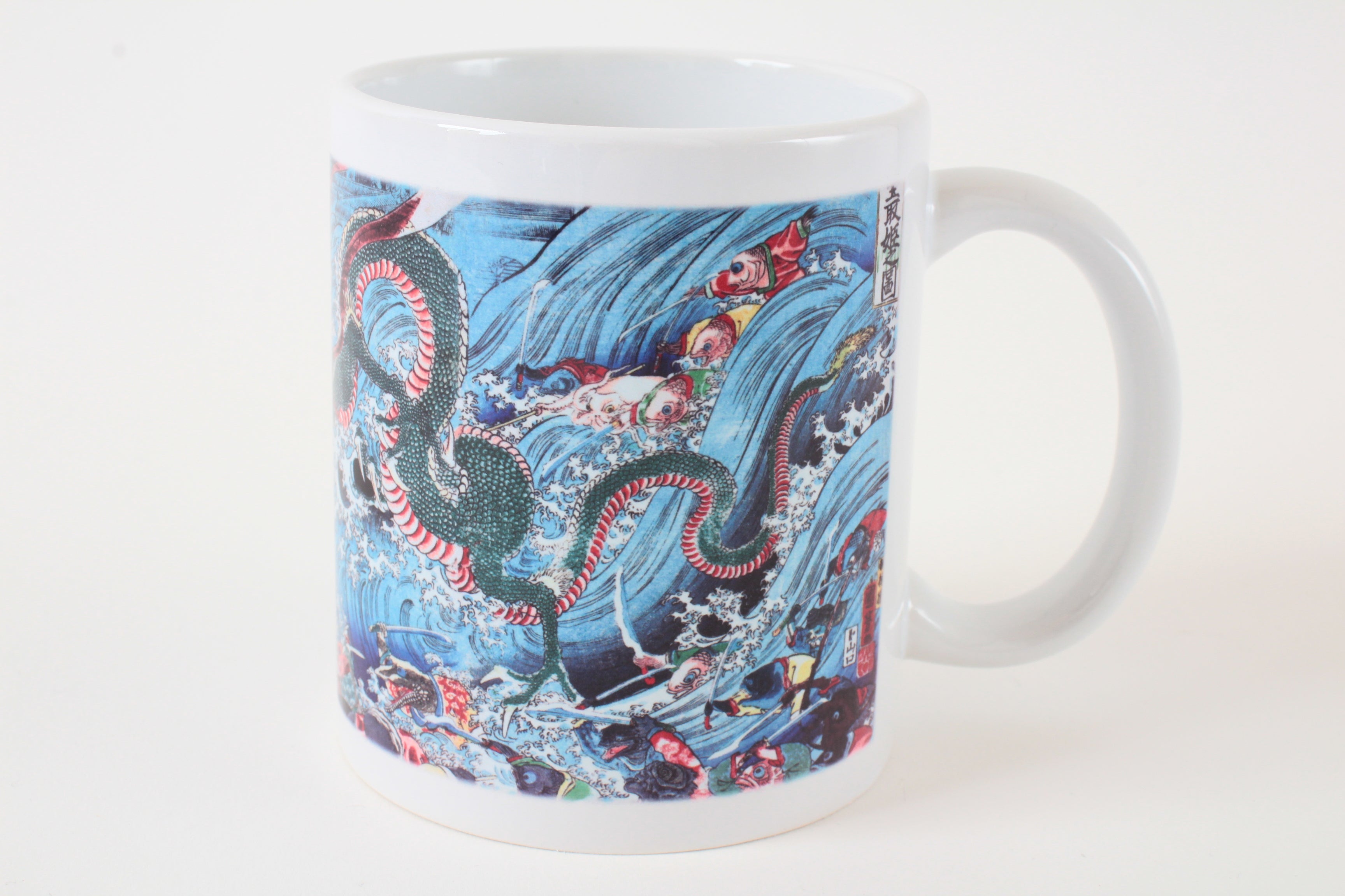 Japanese Ukiyo-e Design Mug Cup Dragon & Dressed Sea Creatures printed in Japan