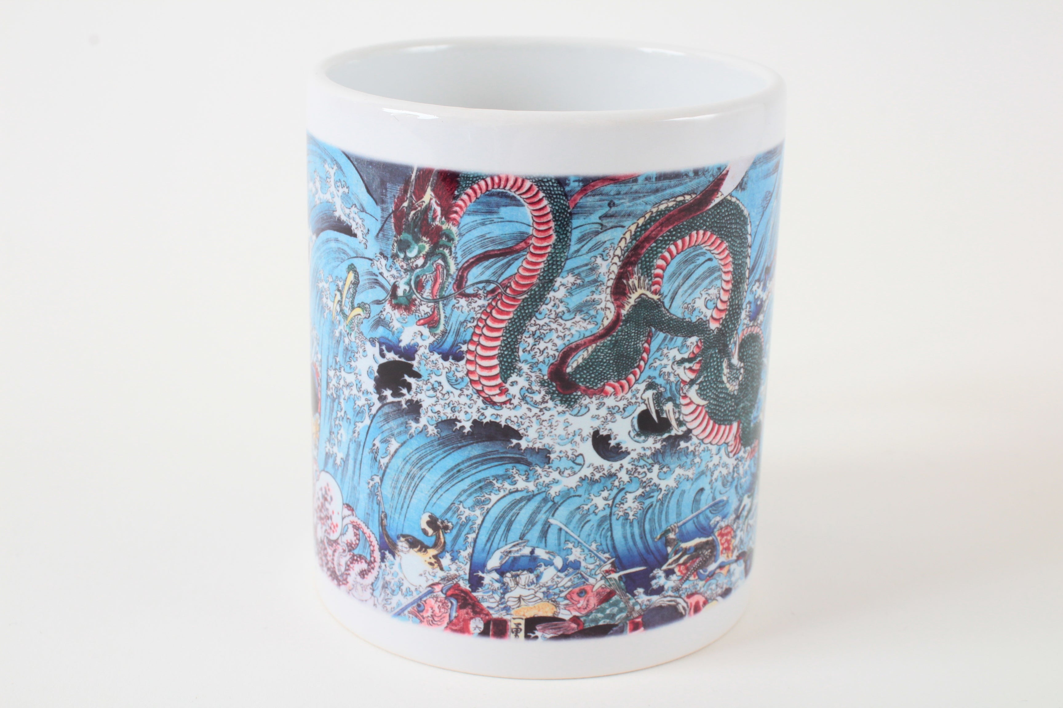 Japanese Ukiyo-e Design Mug Cup Dragon & Dressed Sea Creatures printed in Japan