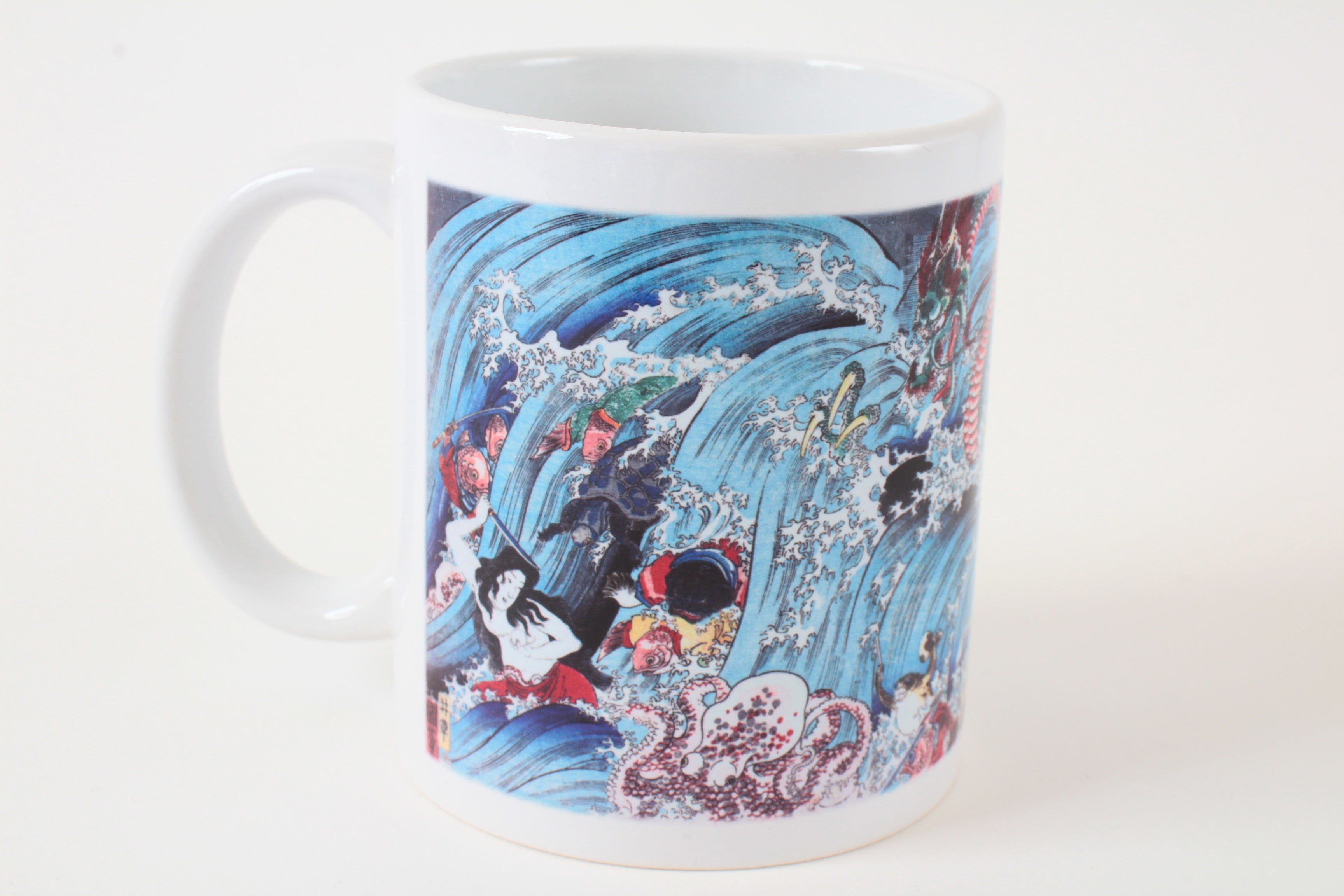 Japanese Ukiyo-e Design Mug Cup Dragon & Dressed Sea Creatures printed in Japan