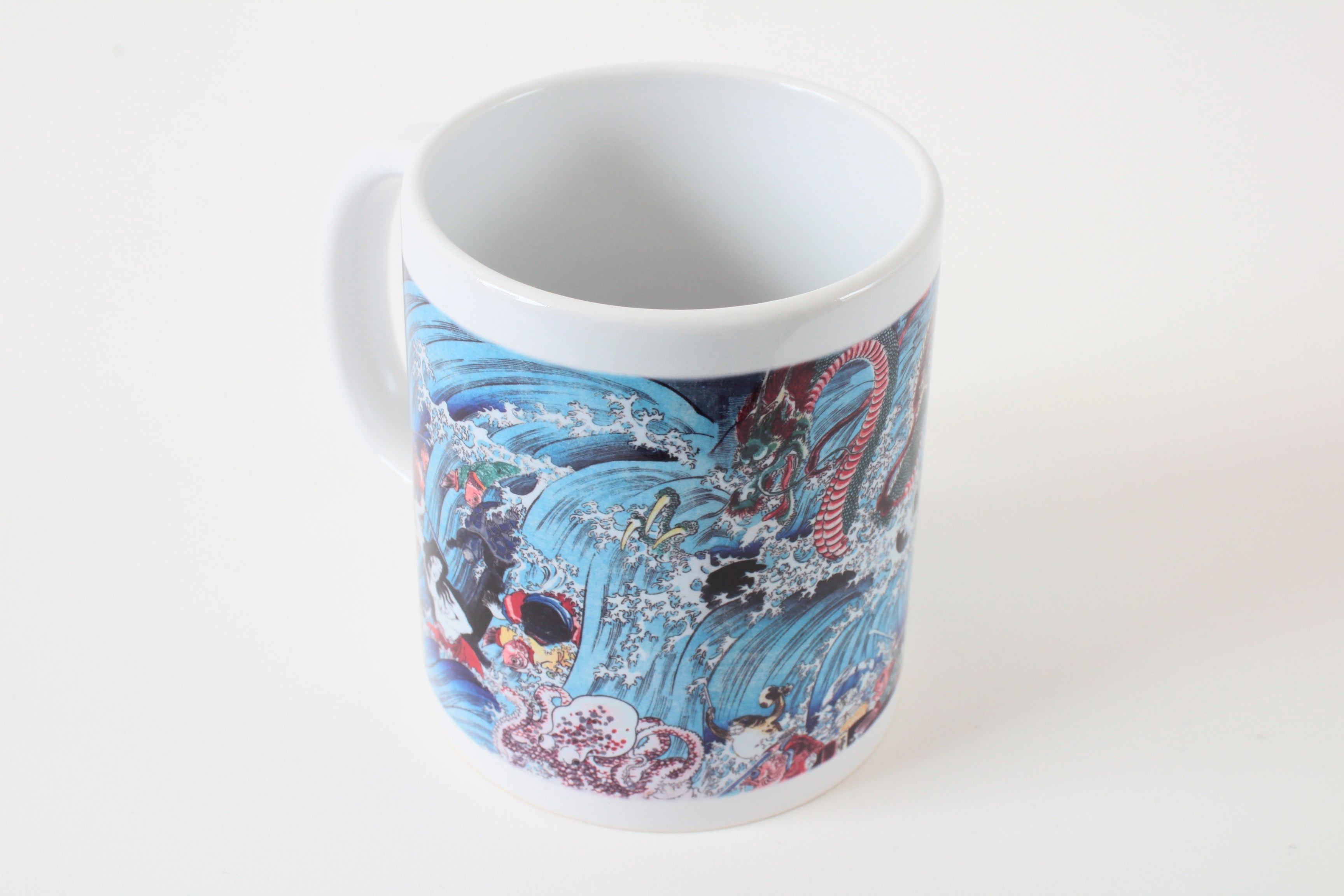 Japanese Ukiyo-e Design Mug Cup Dragon & Dressed Sea Creatures printed in Japan