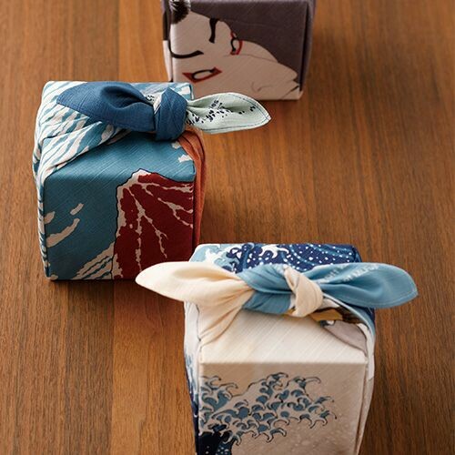 Furoshiki Japanese Wrapping Cloth "Big Wave & Mt. Fuji" made in Japan 48x48cm