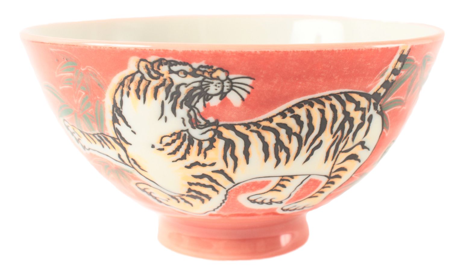 Mino ware Japanese Ceramics Rice Bowl Roaring Tiger Red made in Japan