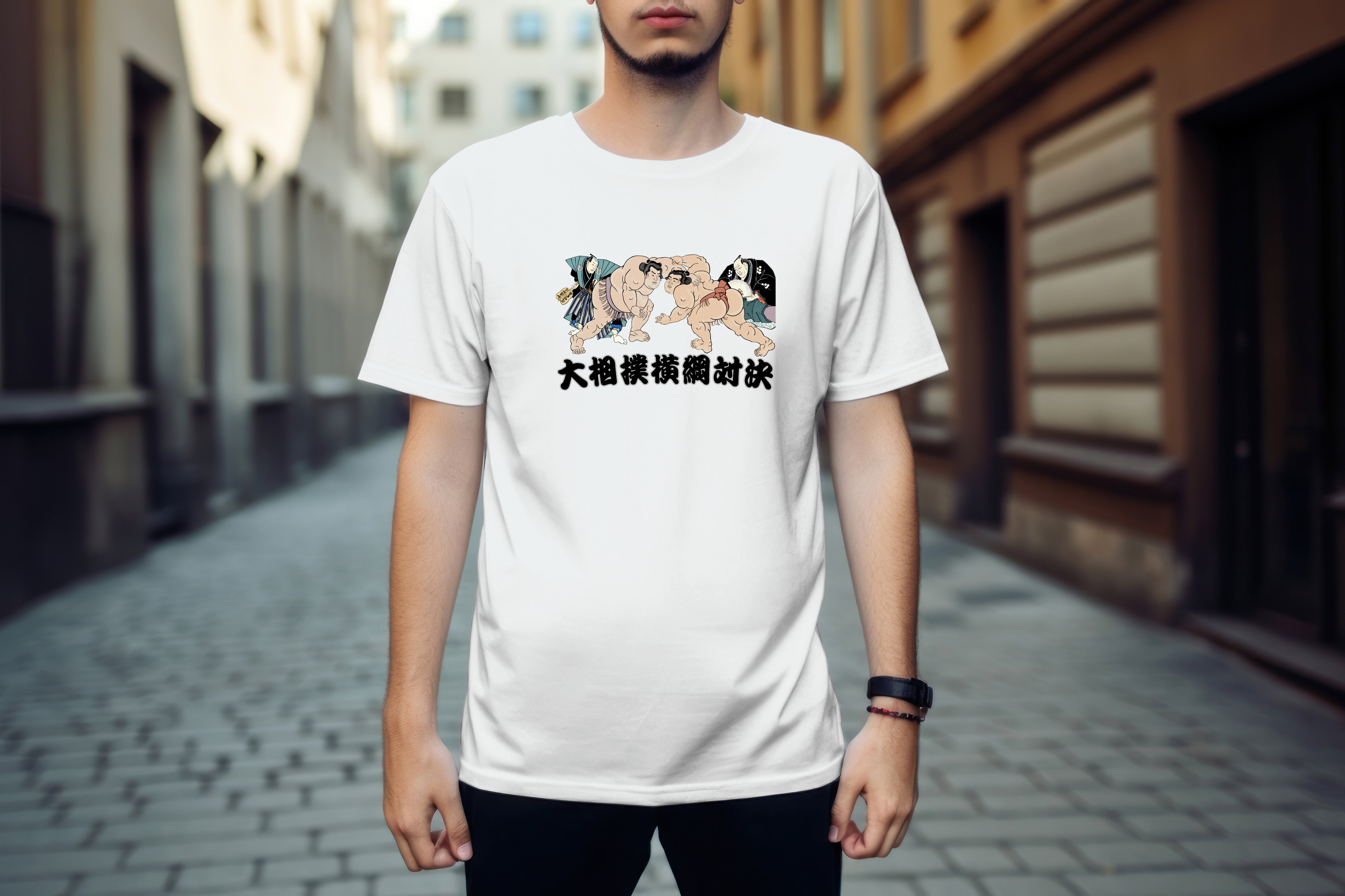 Japanese Ukiyo-e Design T-shirt Sumo Wrestling 5.6oz Mens