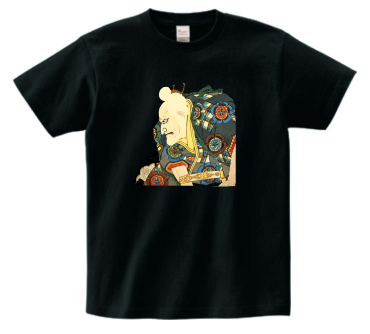 Japanese Ukiyo-e Design T-shirt Kabuki Actor Tarozaemon White Hair 5.6oz Mens