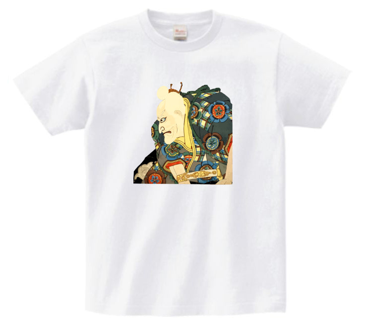 Japanese Ukiyo-e Design T-shirt Kabuki Actor Tarozaemon White Hair 5.6oz Mens