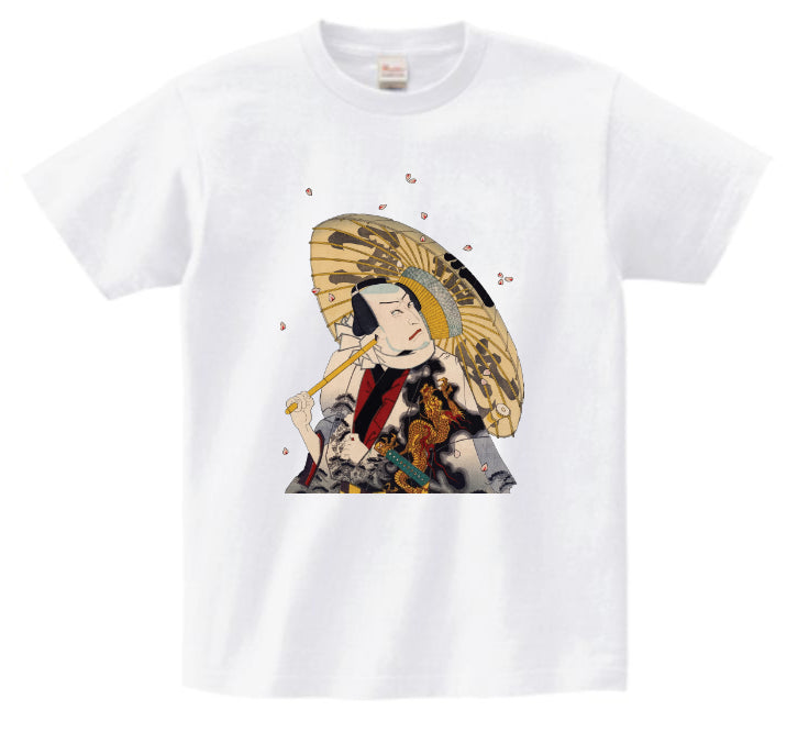 Japanese Ukiyo-e Design T-shirt Kabuki Actor with an Umbrella 5.6oz Mens