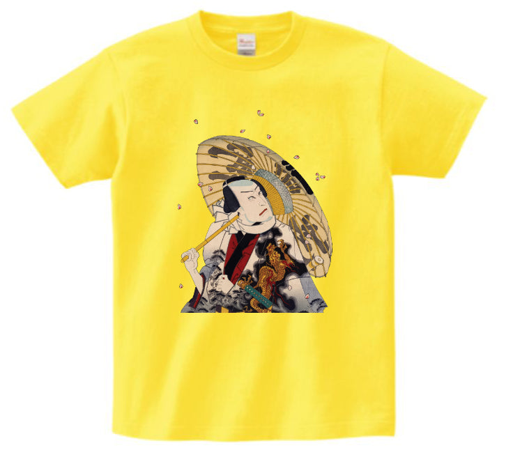 Japanese Ukiyo-e Design T-shirt Kabuki Actor with an Umbrella 5.6oz Mens