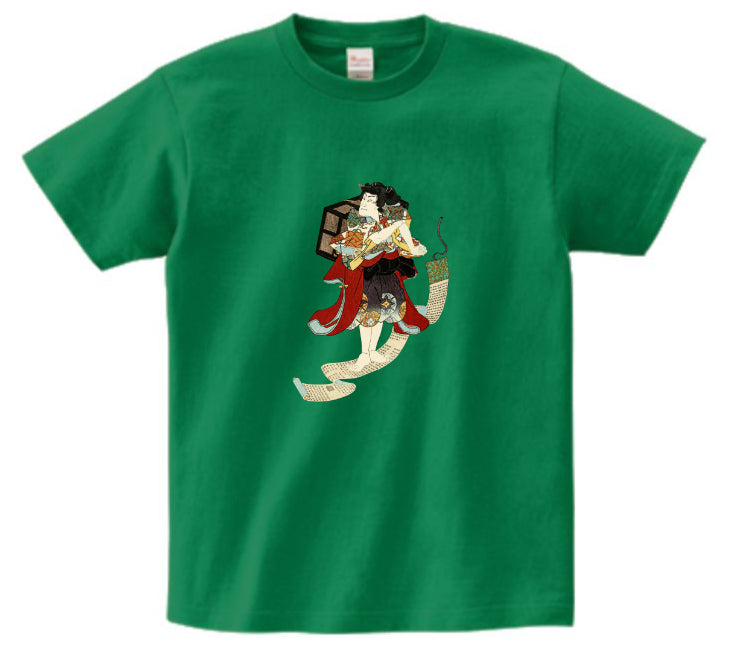 Japanese Design T-shirt Sorcerer riding on Makimono scroll 5.6oz Mens