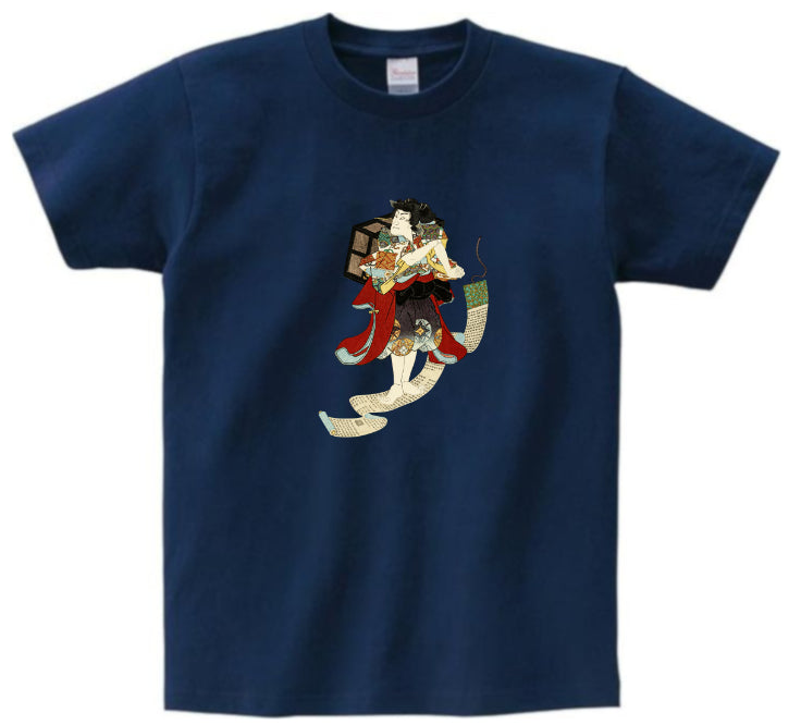 Japanese Design T-shirt Sorcerer riding on Makimono scroll 5.6oz Mens