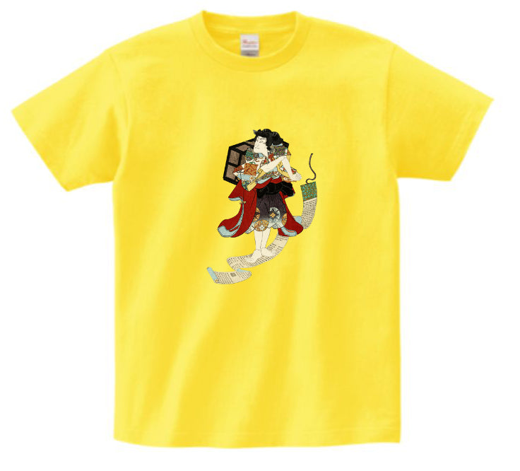 Japanese Design T-shirt Sorcerer riding on Makimono scroll 5.6oz Mens