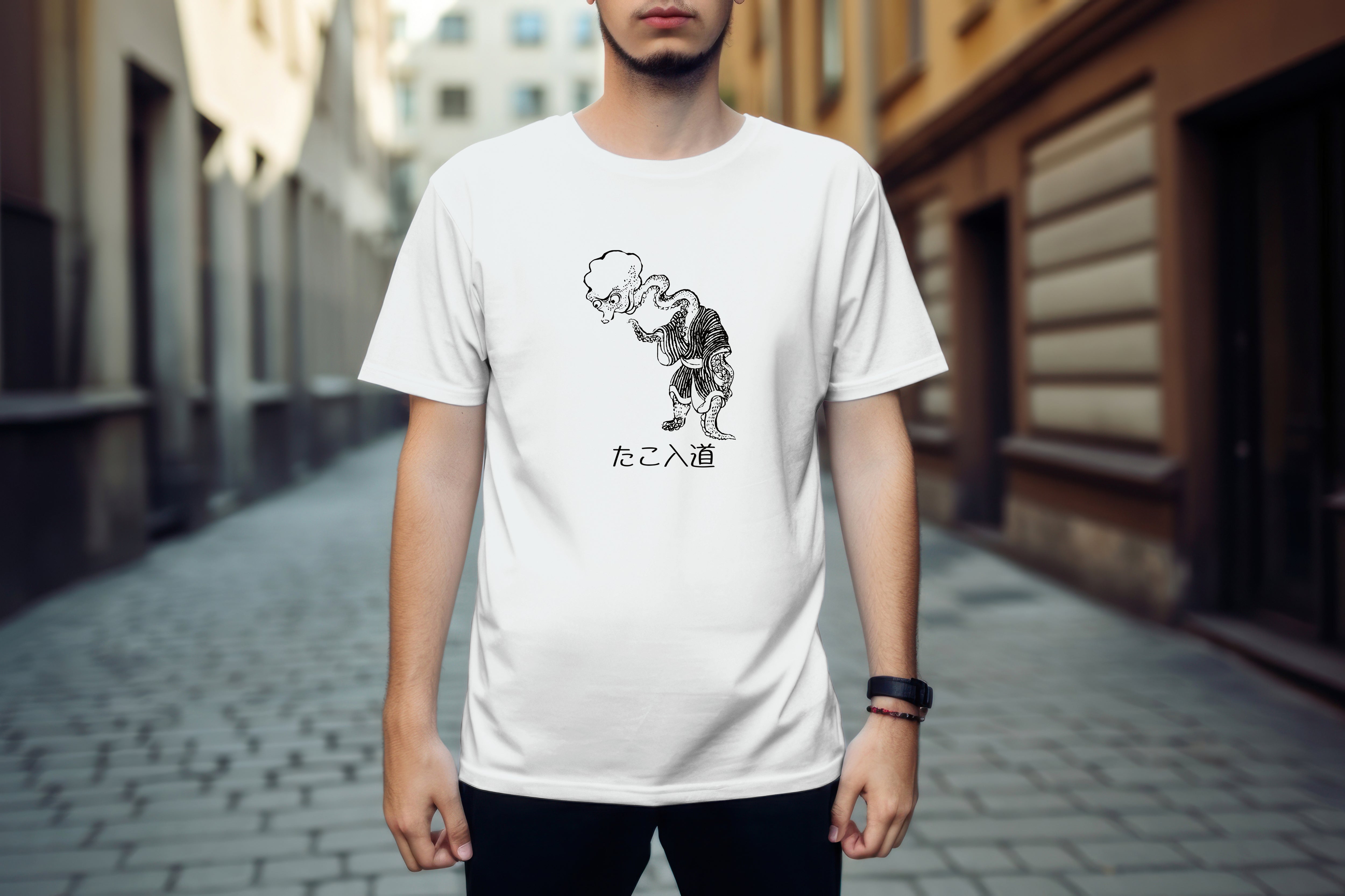 Japanese Design T-shirt Yokai Takonyudo Japanese Monster Octopus Man 5.6oz Mens