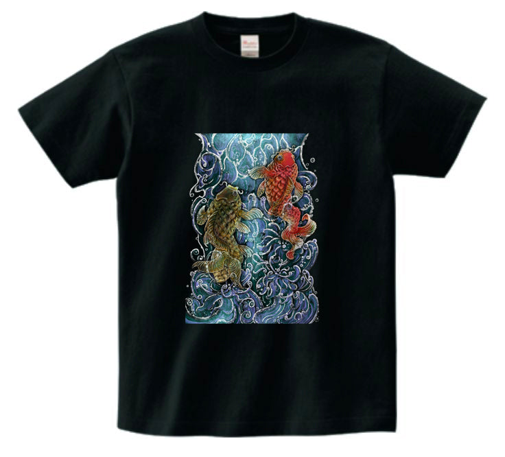 Japanese Design T-shirt Carps Climbing Up a Waterfall 5.6oz