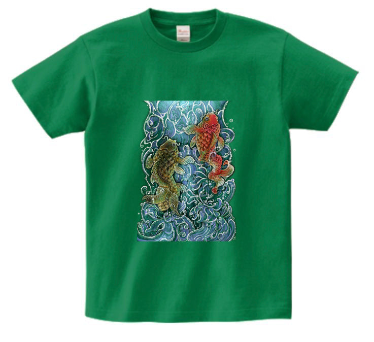 Japanese Design T-shirt Carps Climbing Up a Waterfall 5.6oz