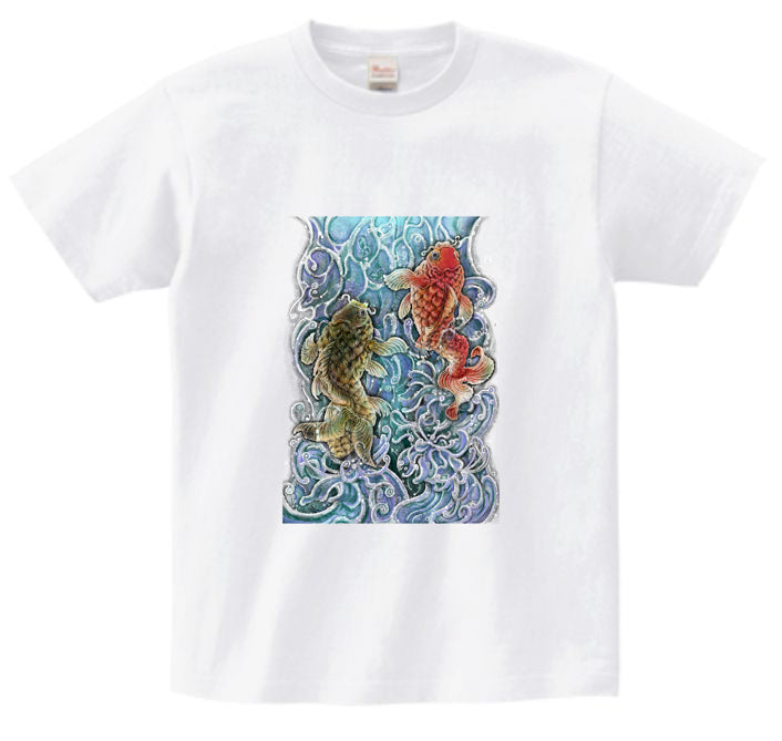 Japanese Design T-shirt Carps Climbing Up a Waterfall 5.6oz