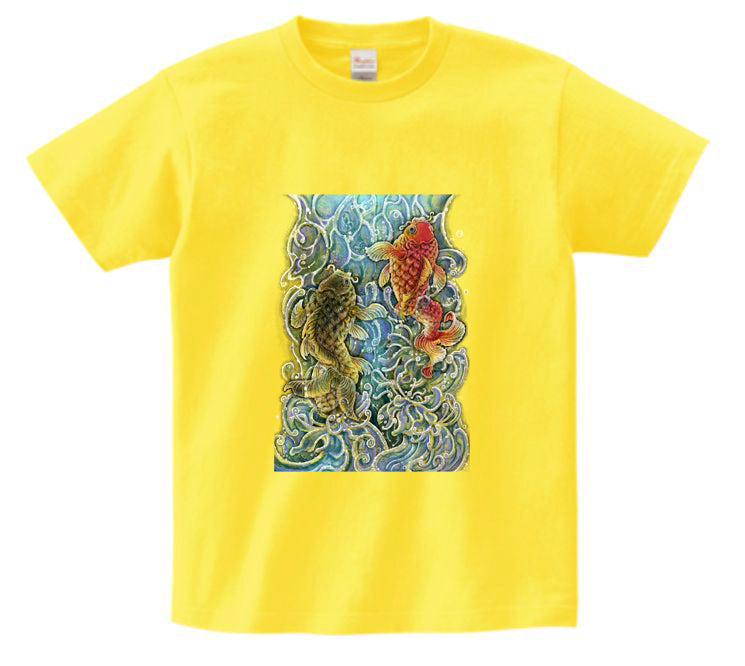 Japanese Design T-shirt Carps Climbing Up a Waterfall 5.6oz