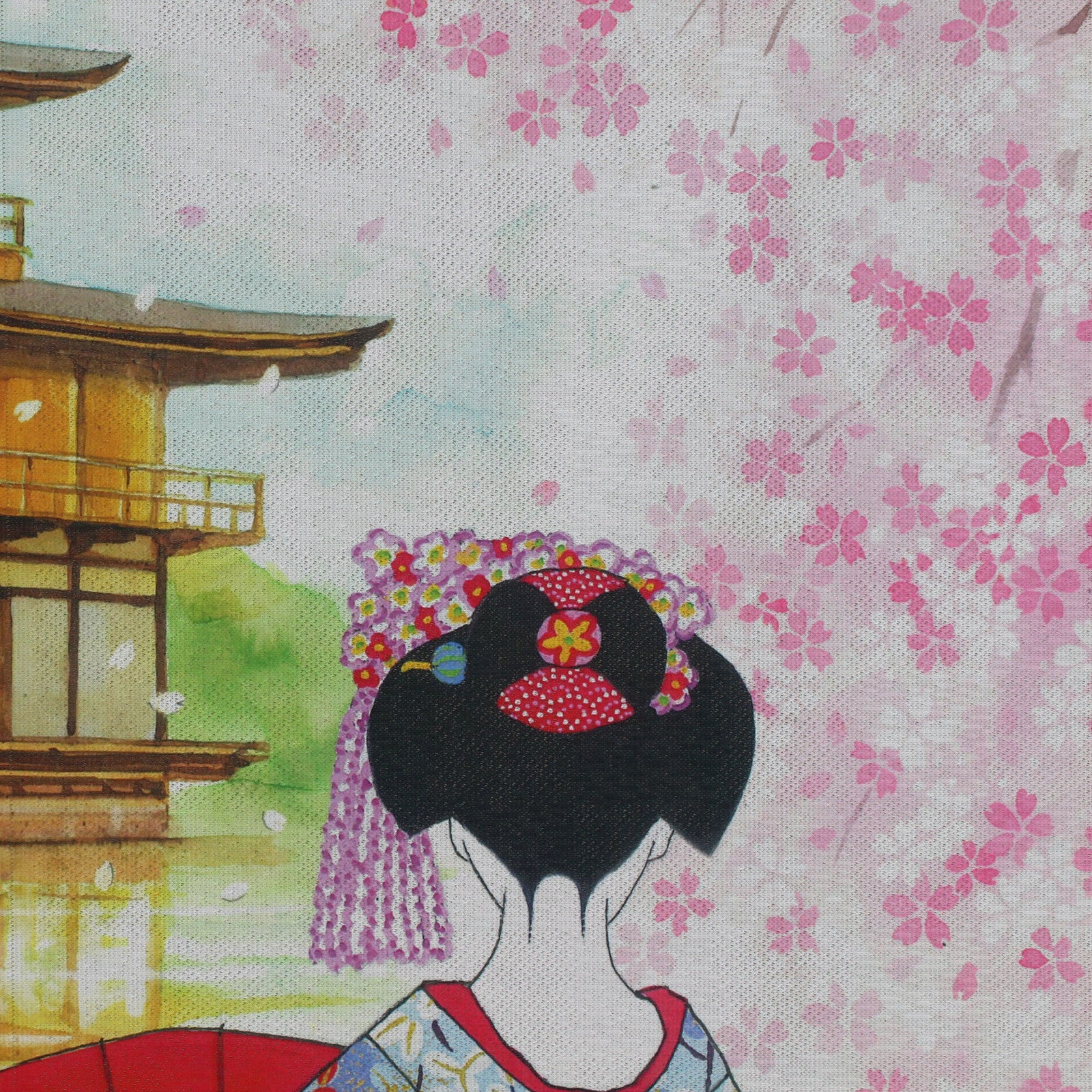 Japanese Noren Doorway Curtain Tapestry Kinkaku-ji and Cherry Blossom made in Japan